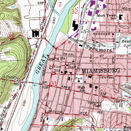 Topographic Map of Miamisburg, OH