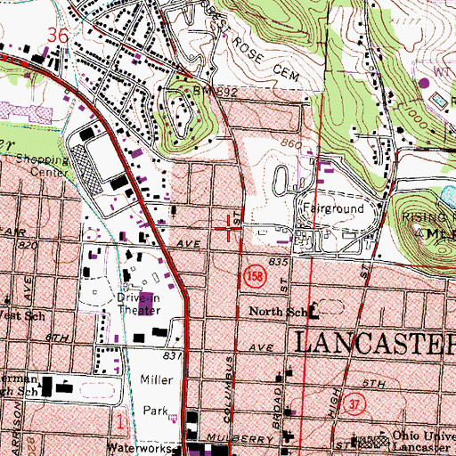 Topographic Map of City of Lancaster, OH