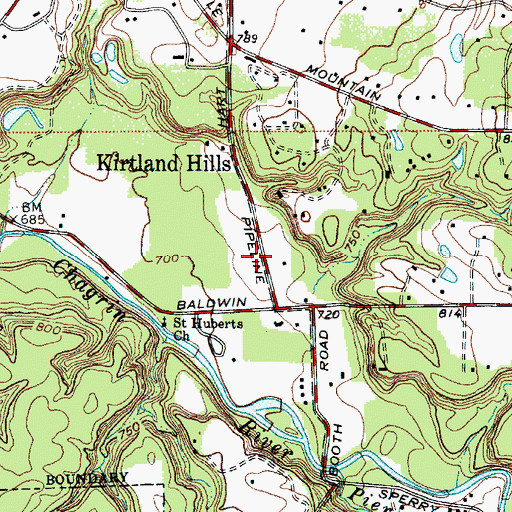 Topographic Map of Village of Kirtland Hills, OH