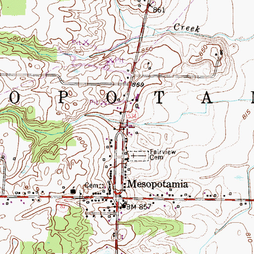 Topographic Map of Township of Mesopotamia, OH