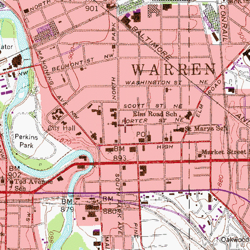 Topographic Map of City of Warren, OH
