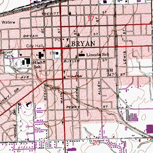 Topographic Map of City of Bryan, OH
