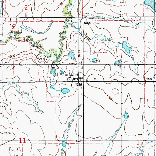 Topographic Map of Allendale Cemetery, OK