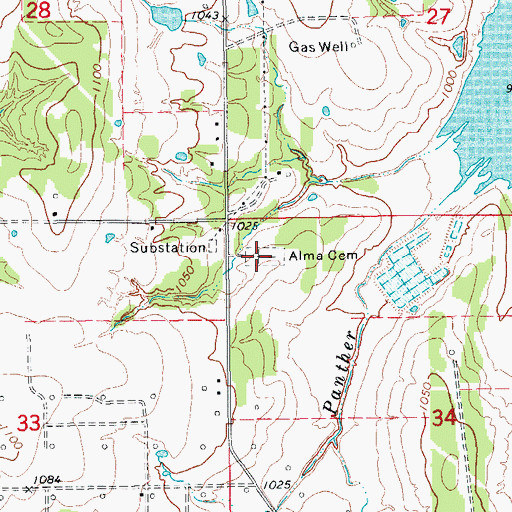 Topographic Map of Alma Cemetery, OK