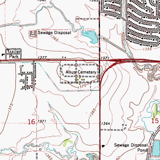 Topographic Map of Altus Cemetery, OK