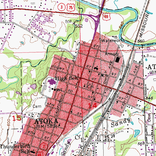 Topographic Map of Atoka, OK