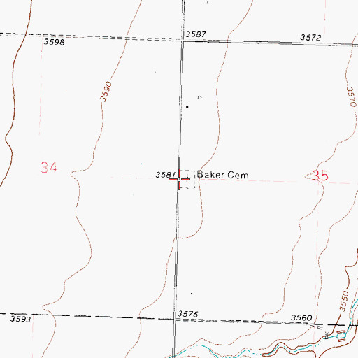 Topographic Map of Baker Cemetery, OK