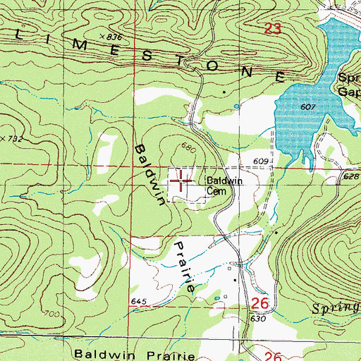 Topographic Map of Baldwin Cemetery, OK