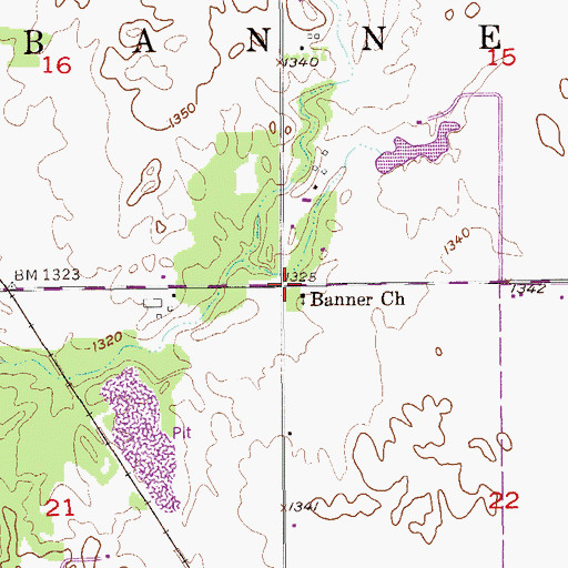 Topographic Map of Banner Church, OK