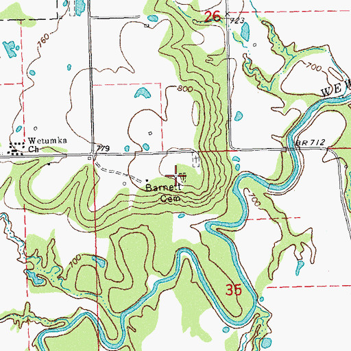 Topographic Map of Barnett Cemetery, OK