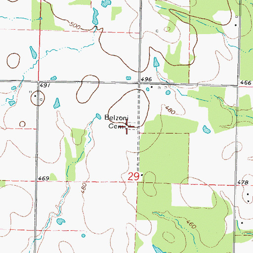 Topographic Map of Belzoni Cemetery, OK