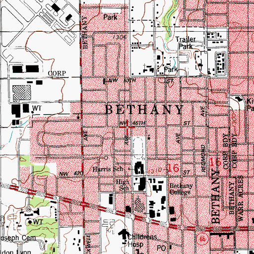 Topographic Map of Bethany, OK