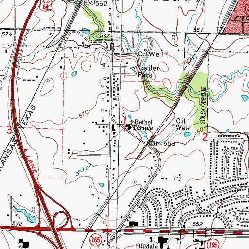 Topographic Map of Bethel Temple, OK