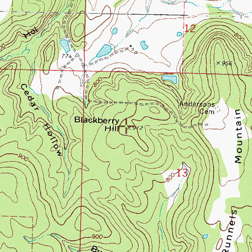 Topographic Map of Blackberry Hill, OK