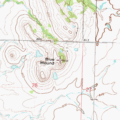 Topographic Map of Blue Mound, OK