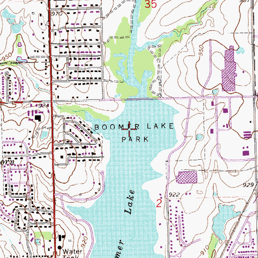 Topographic Map of Boomer Lake Park, OK