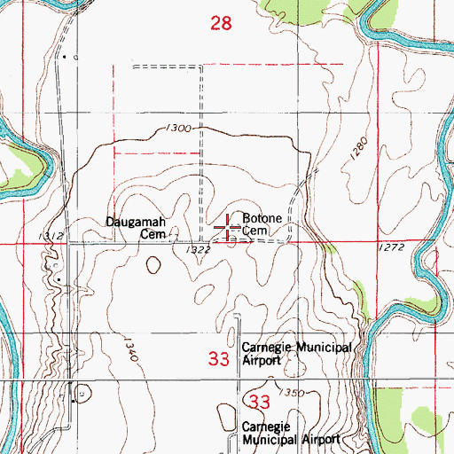 Topographic Map of Botone Cemetery, OK