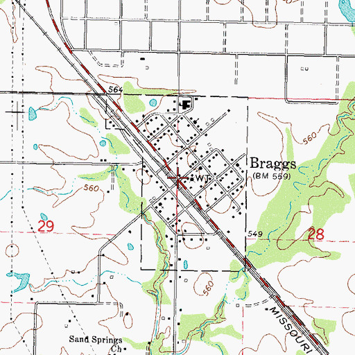 Topographic Map of Braggs, OK