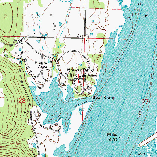 Topographic Map of Brewer Bend Public Use Area, OK