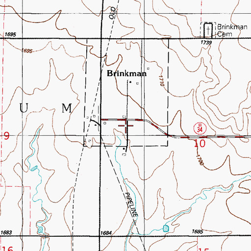 Topographic Map of Brinkman, OK