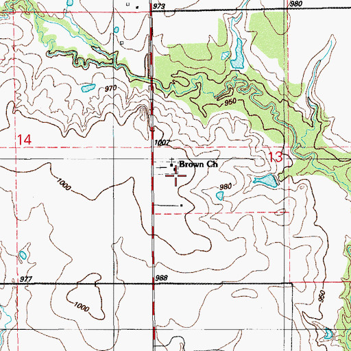Topographic Map of Brown Church, OK