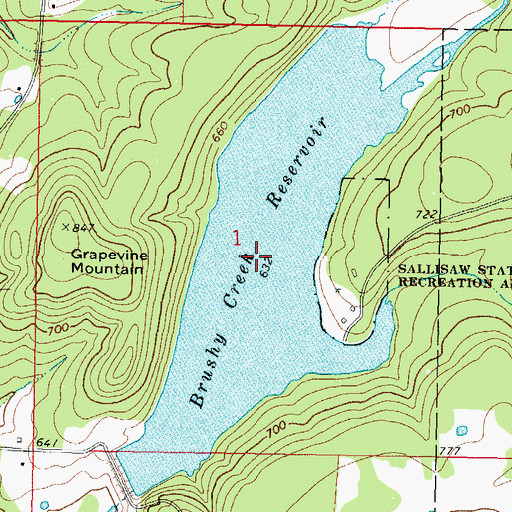 Topographic Map of Brushy Creek Reservoir, OK
