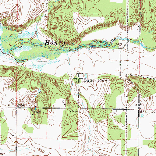 Topographic Map of Butler Cemetery, OK