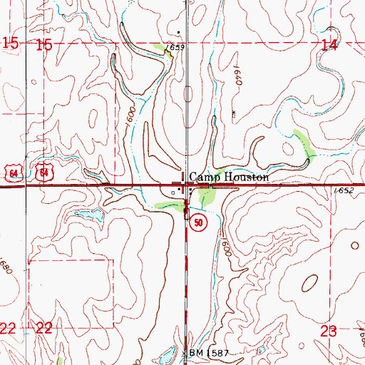 Topographic Map of Camp Houston, OK
