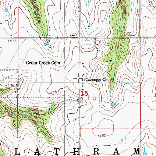 Topographic Map of Carnegie Church, OK