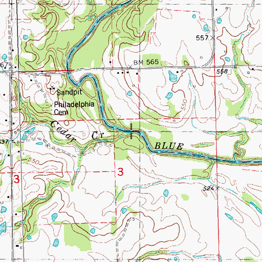 Topographic Map of Cedar Creek, OK