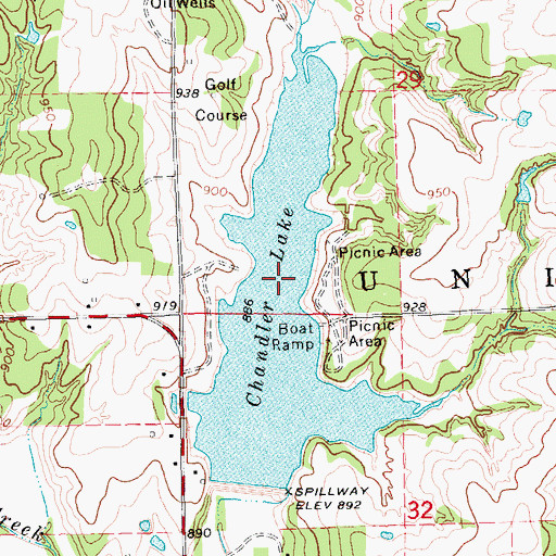 Topographic Map of Chandler Lake, OK