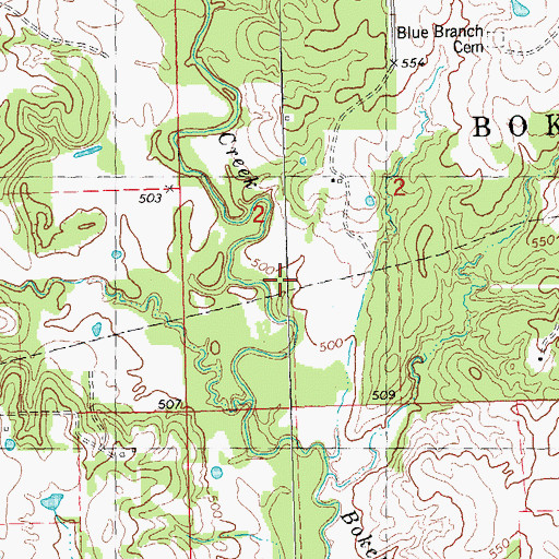 Topographic Map of Chaney Creek, OK
