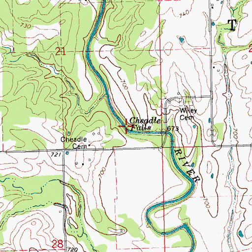 Topographic Map of Cheadle Falls, OK
