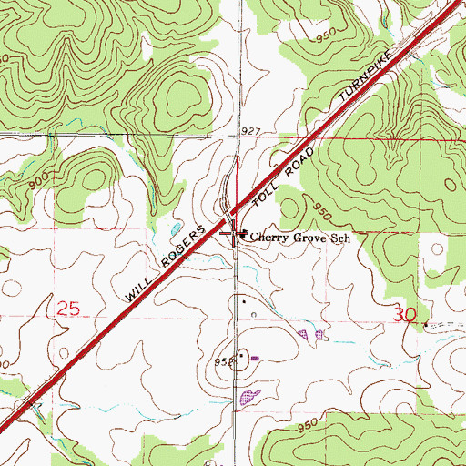 Topographic Map of Cherry Grove School, OK
