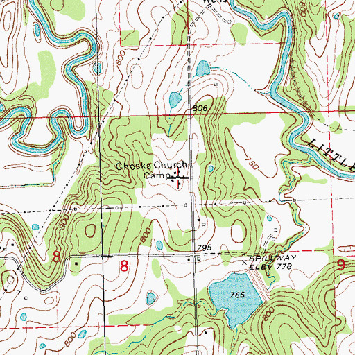 Topographic Map of Choska Church Camp, OK