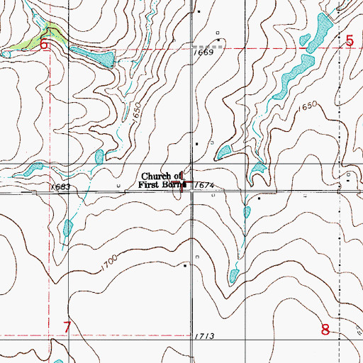 Topographic Map of Church of First Born, OK