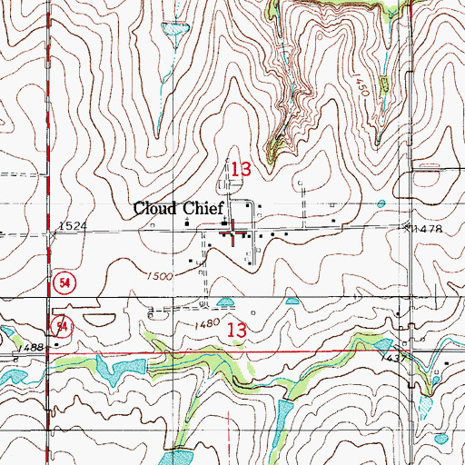 Topographic Map of Cloud Chief, OK