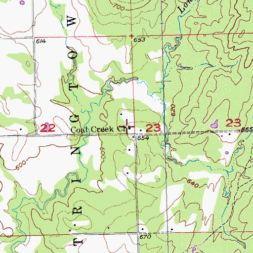 Topographic Map of Coal Creek Church, OK