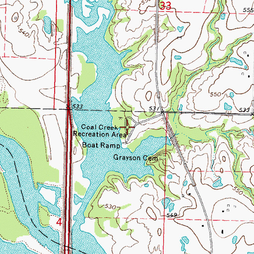 Topographic Map of Coal Creek Recreation Area, OK