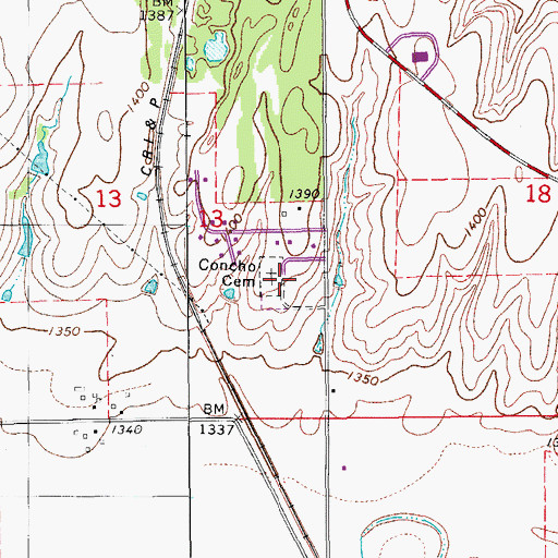 Topographic Map of Concho Cemetery, OK