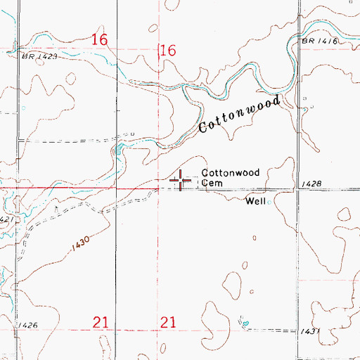 Topographic Map of Cottonwood Cemetery, OK