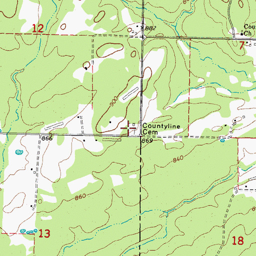 Topographic Map of Countyline Cemetery, OK