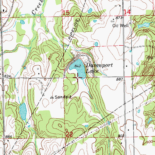 Topographic Map of Davenport Lake, OK