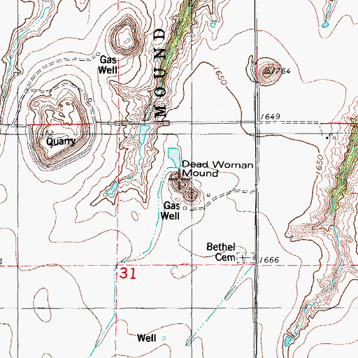 Topographic Map of Dead Woman Mound, OK