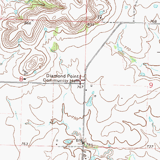 Topographic Map of Diamond Point Community Hall, OK
