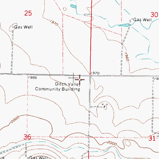 Topographic Map of Ditch Valley Community Building, OK