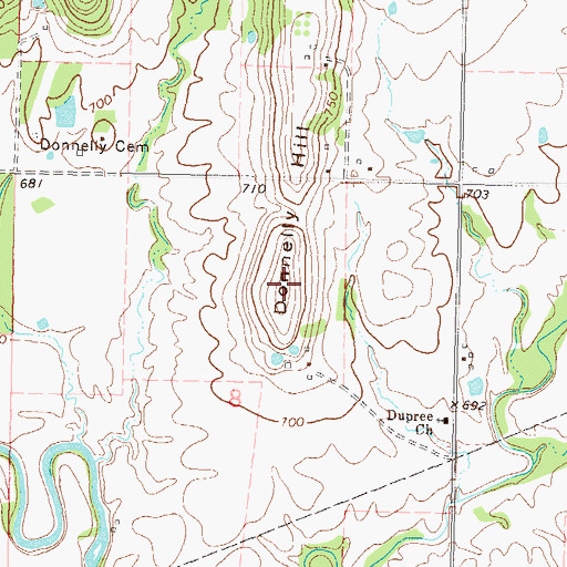 Topographic Map of Donnelly Hill, OK