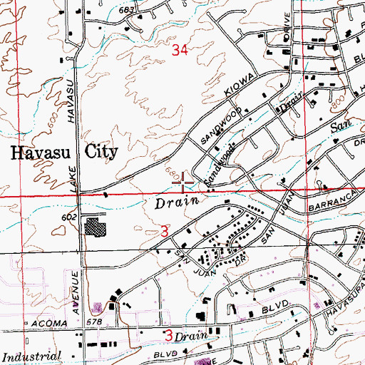 Topographic Map of Sandwood Drain, AZ