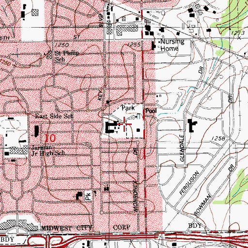 Topographic Map of Midwest City Elementary School, OK