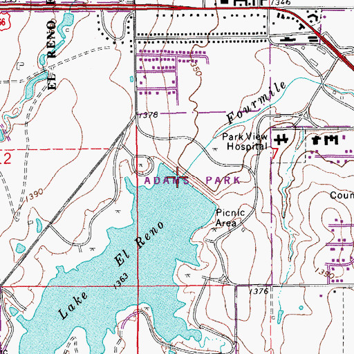 Topographic Map of Lake El Reno, OK